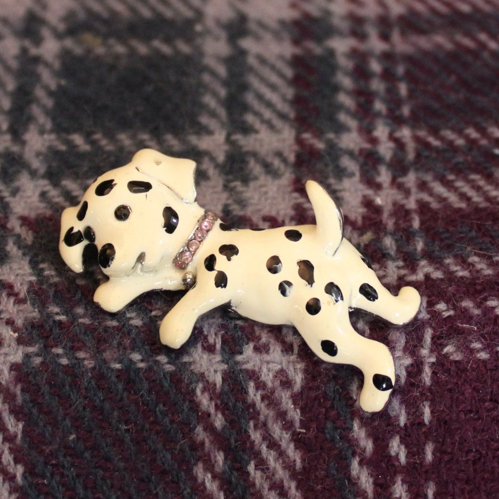 Enamel Dalmatian Pink Rhinestone Collar Pin